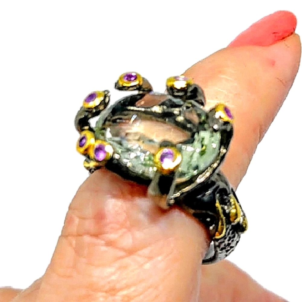Sterling Silver and Green Amethyst Ring